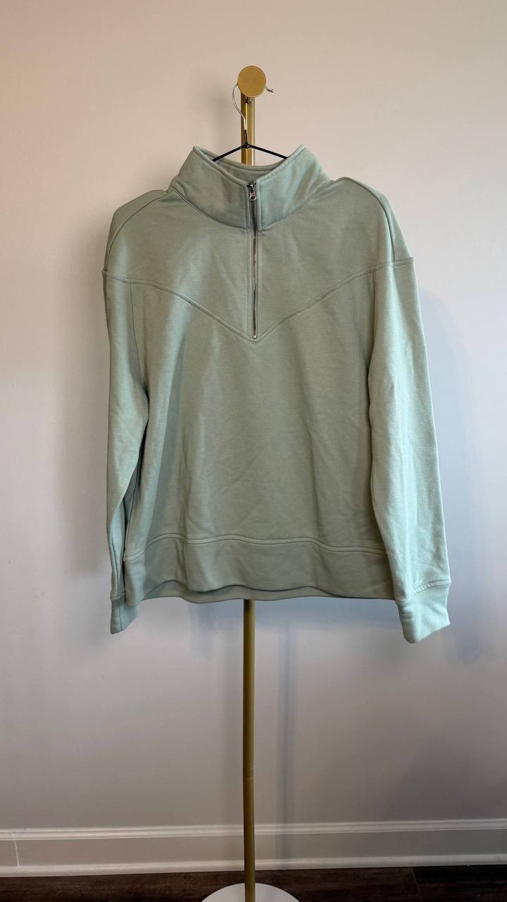 Three Dots Jeanine Quarter‑Zip Pullover Sweater Jadeite L NWT $88