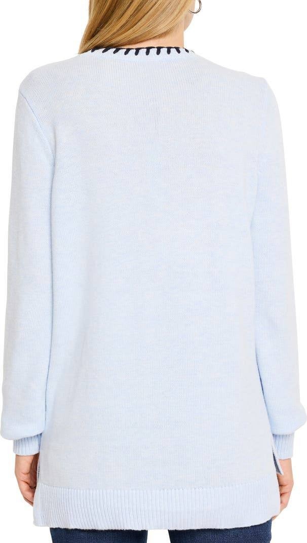 NIC+ZOE Women’s Blanket Stitch Cotton‑Blend Sweater Blue Glow XXL $158 NWT