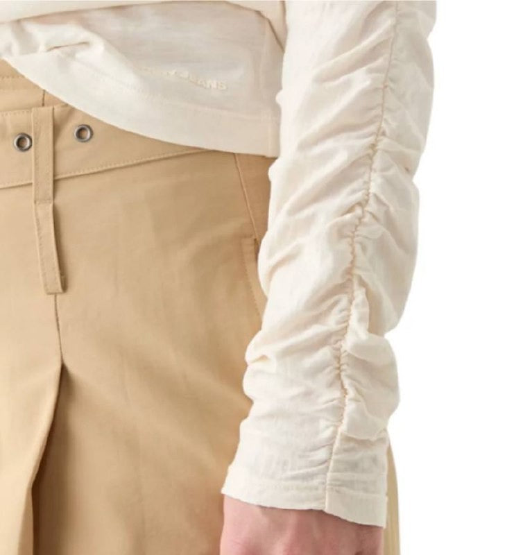 DKNY JEANS Ivory Ruched V‑Neck Knit Top P/XL Pre‑Owned Long Sleeve msrp$49