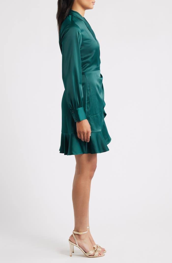 Anne Klein Long‑Sleeve Ruffle‑Hem Faux‑Wrap Minidress – Size 6 – NWT – $129