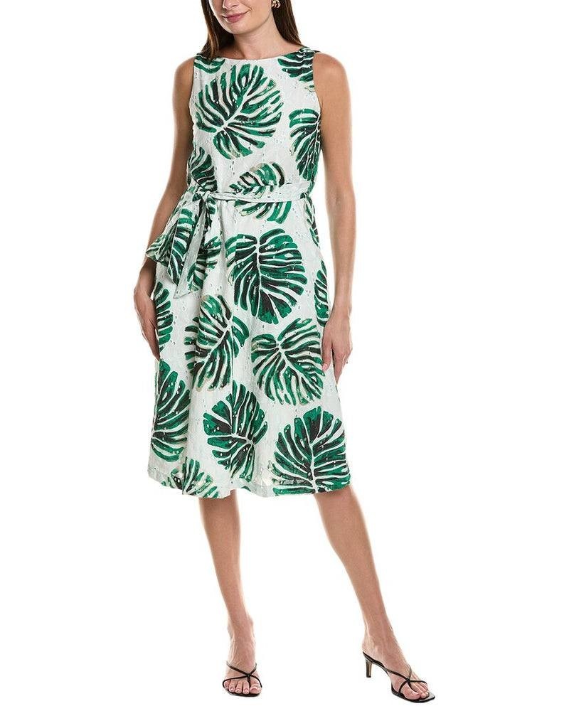 Anne Klein Eyelet Midi Dress Dove White Multi 14 NWT $138