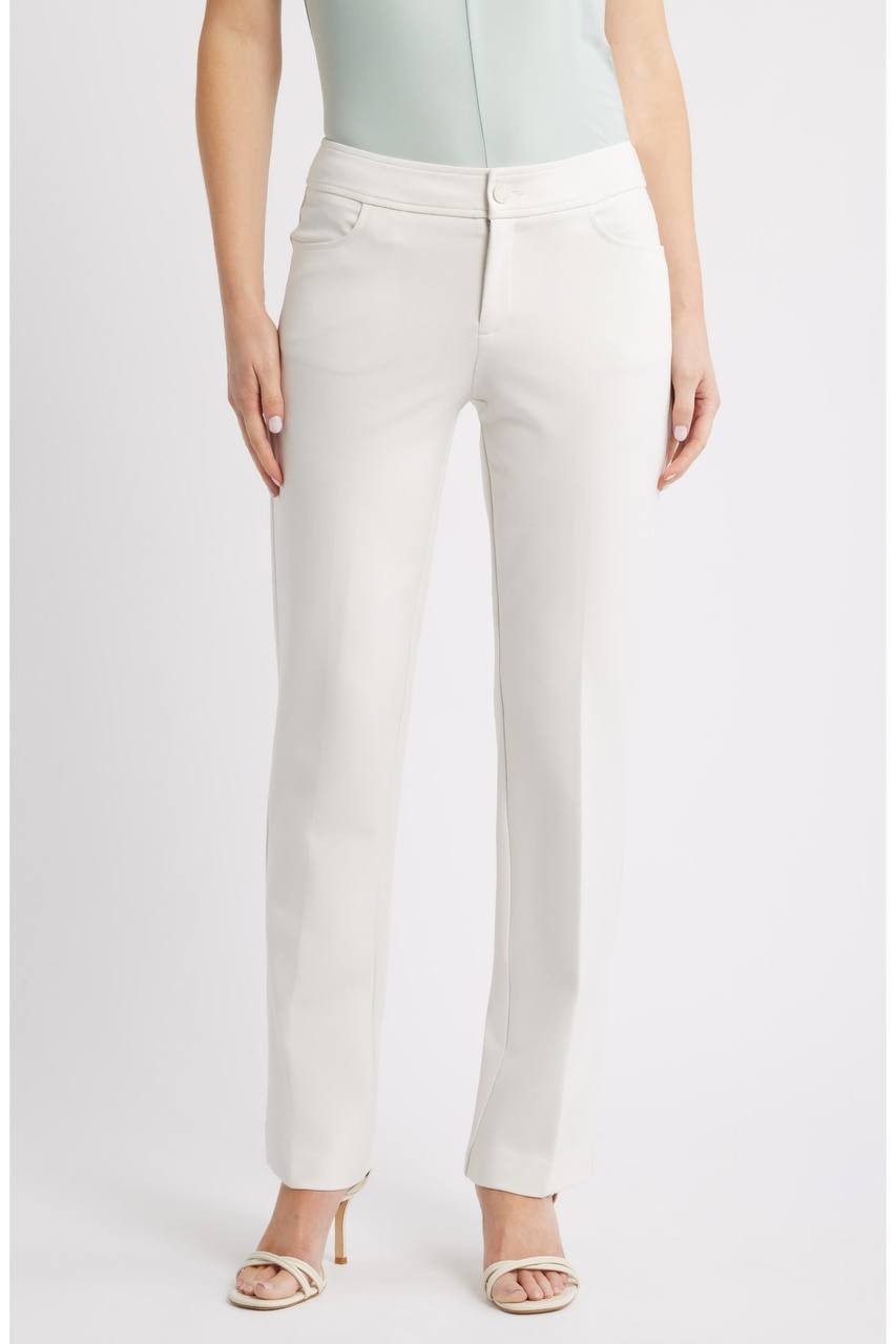 Anne Klein Women’s Flat Front Straight‑Leg Pants White Dove 10 NWOT $89