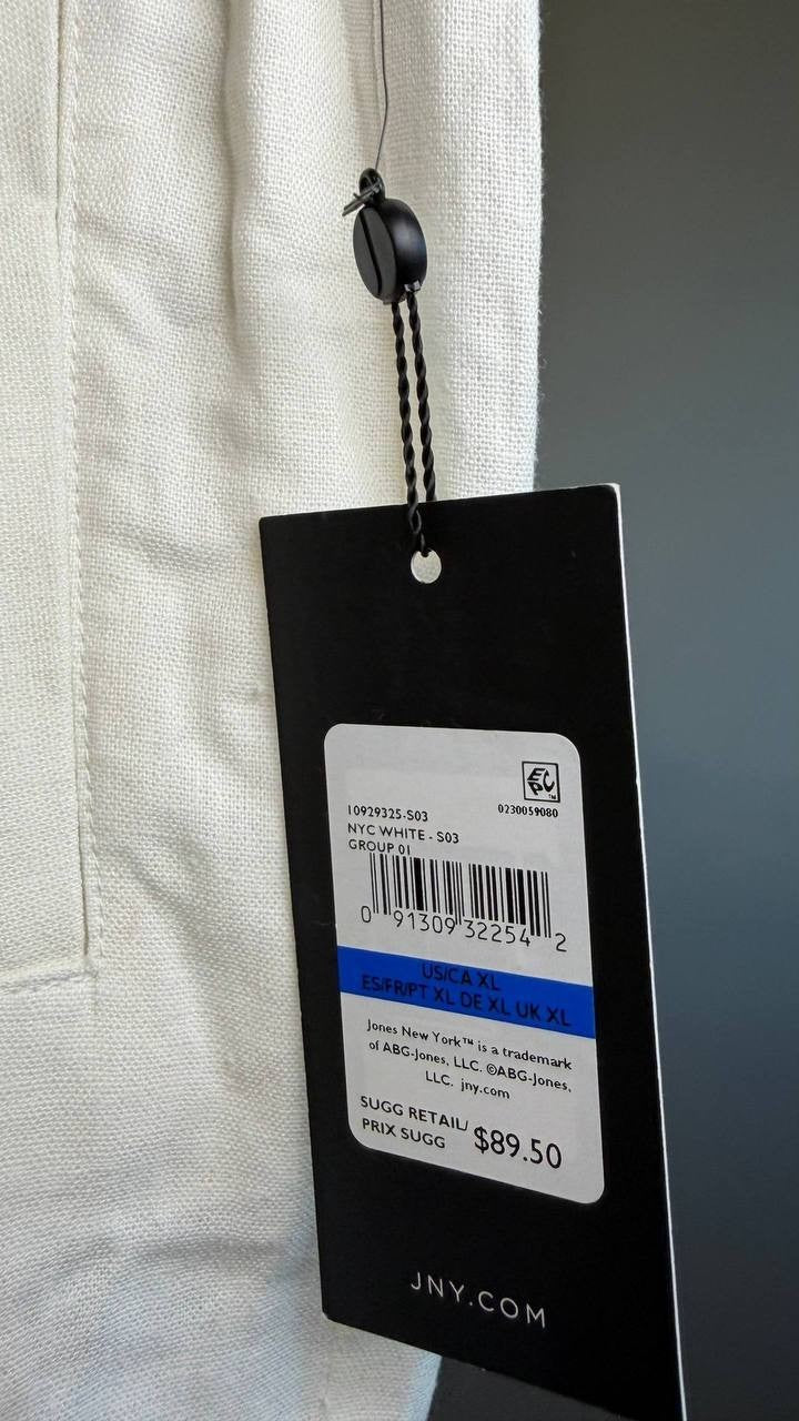 Jones New York White Drawstring Linen‑Blend Pant White XL NWT $89.50
