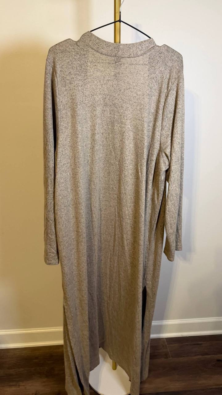 24Seven Comfort Apparel Plus Duster Open Front Cardigan Taupe 2X $90.99 NWT