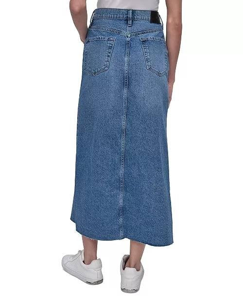 DKNY Jeans High‑Rise Cotton Denim Maxi Skirt – Size 28 – NWT – Blue