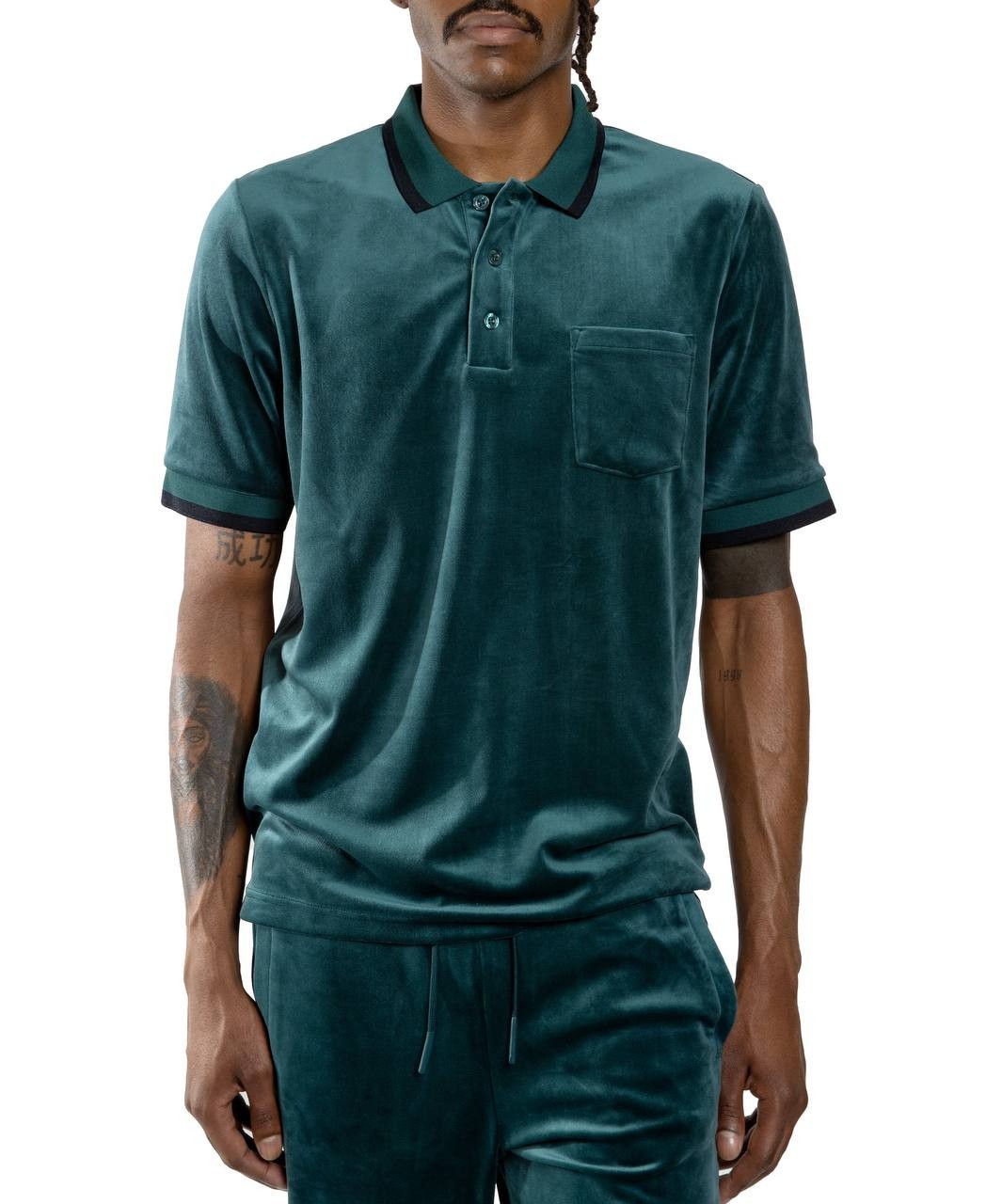 AGTAWH Men’s Classic Velour Polo Shirt Black L $98 NWT