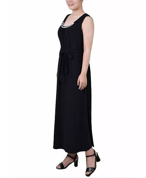 NY Collection Petite Sleeveless Ankle-Length Dress Black PL NWT $119