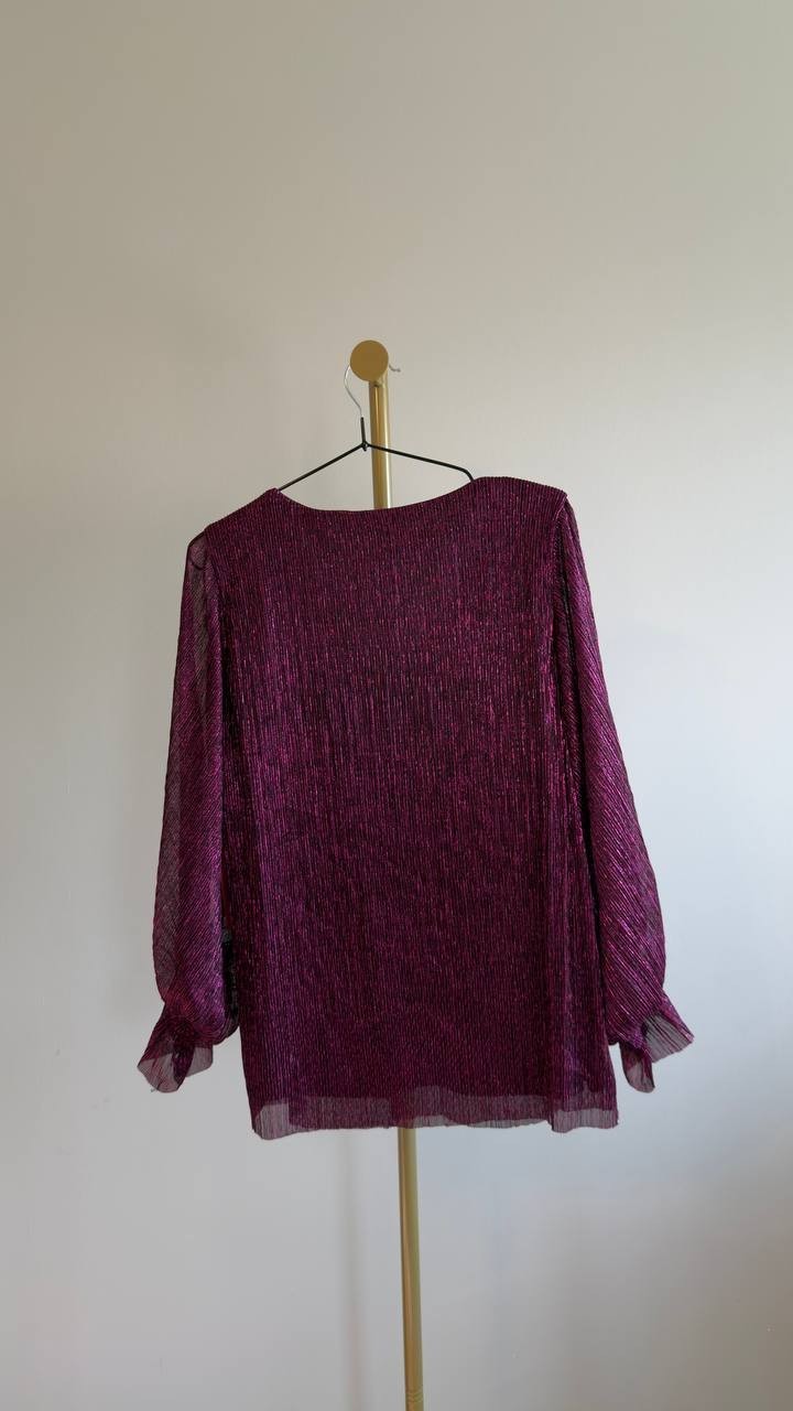 Vince Camuto Metallic Blouson V‑Neck Top Rich Purple L NWT $79