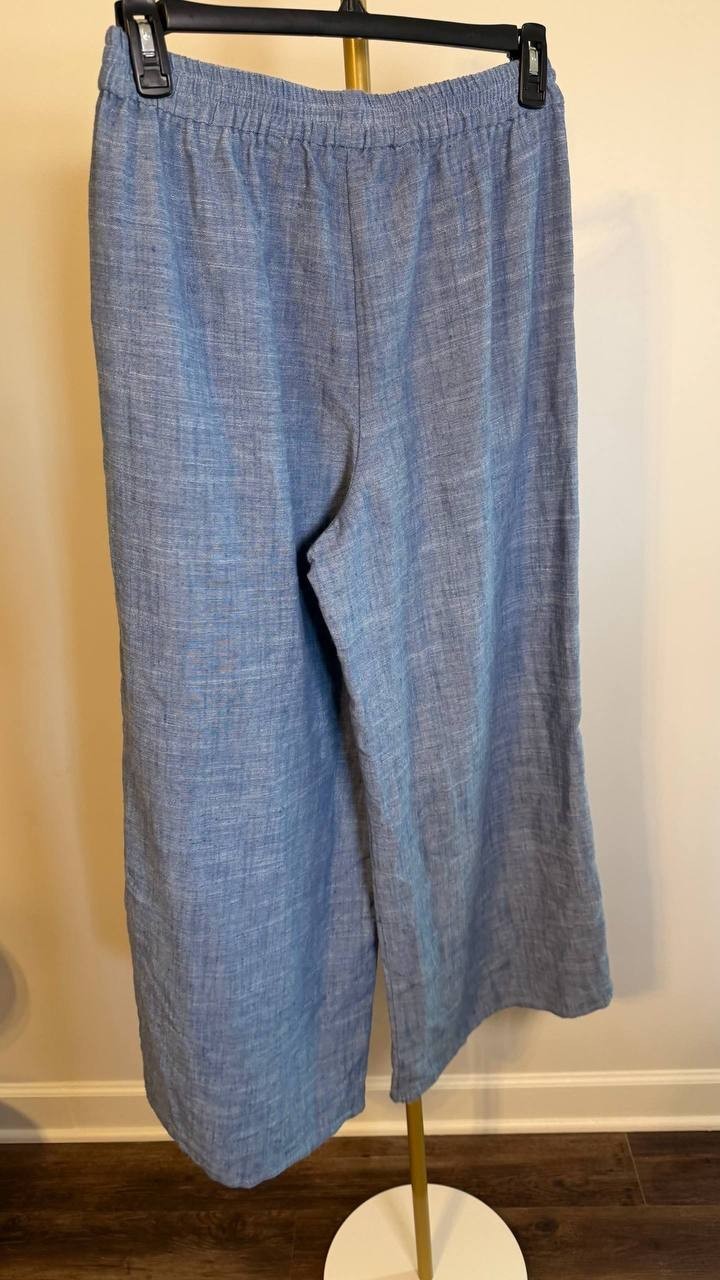 Parker The Rosalie Drawstring Wide-Leg Chambray Pants Blue M $99 NWT