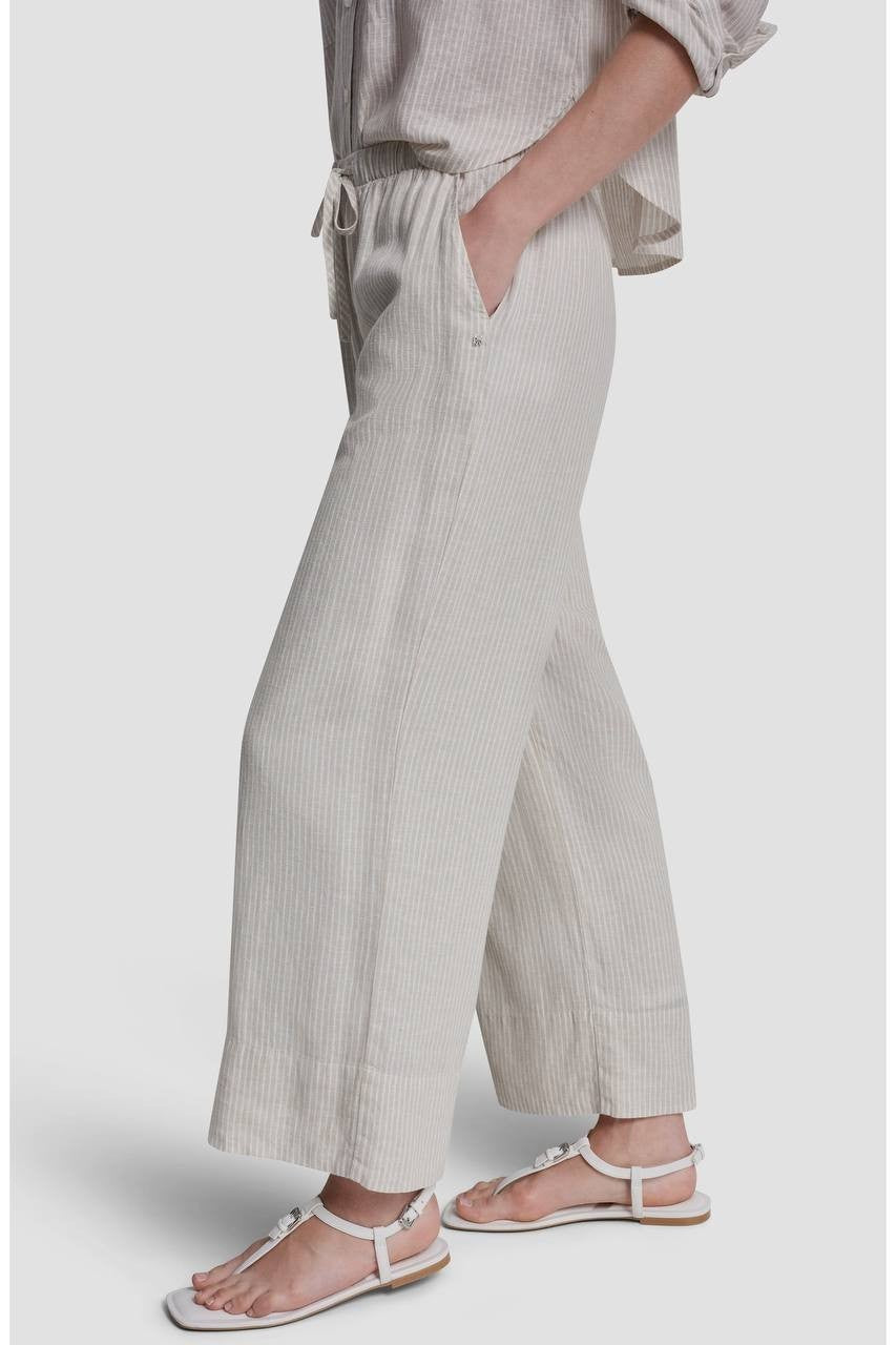 DKNY Jeans Petite Linen-Blend High-Waist Wide-Leg Pants Lex Pebble PL NWOT $89