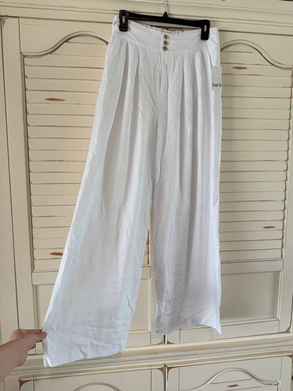 Bar III Wide-Leg Pants 8P White Button Front High Rise Petite NWT