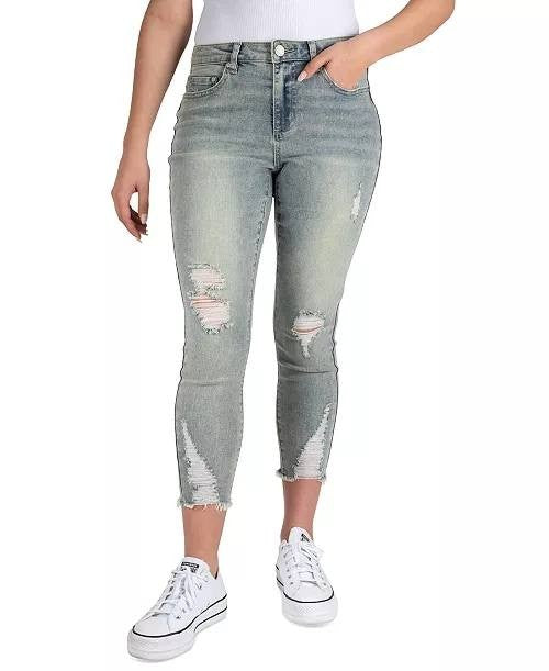 Indigo Rein Curvy Crop Jeans Juniors 9 Light Wash Distressed Mid-Rise Denim