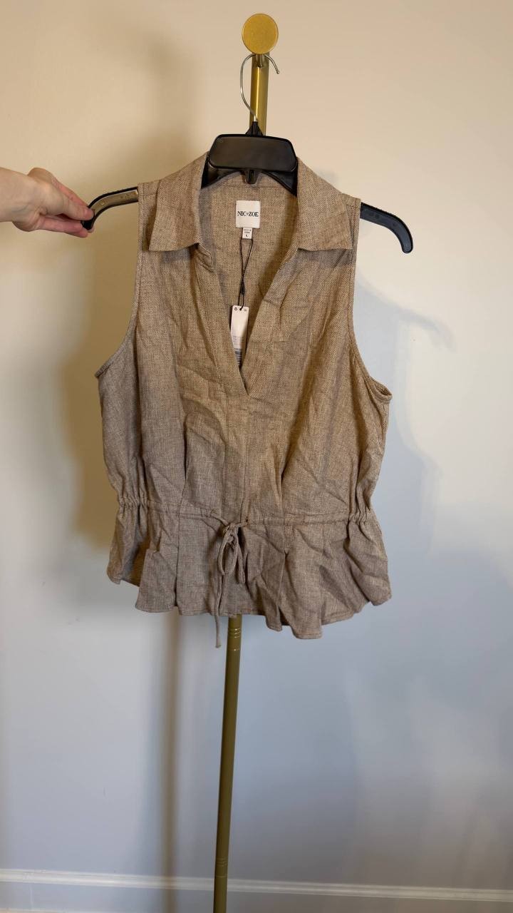 NIC+ZOE Cotton Linen Drawstring Vest Brown Mix L NWT $128