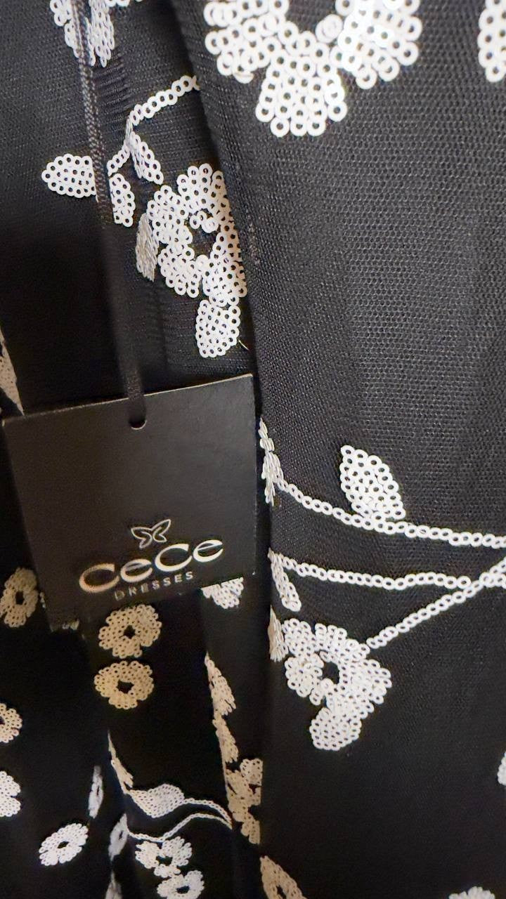 CeCe Women’s Sequin Floral Mini Dress Long Sleeve Reach Black XL NWT $119 