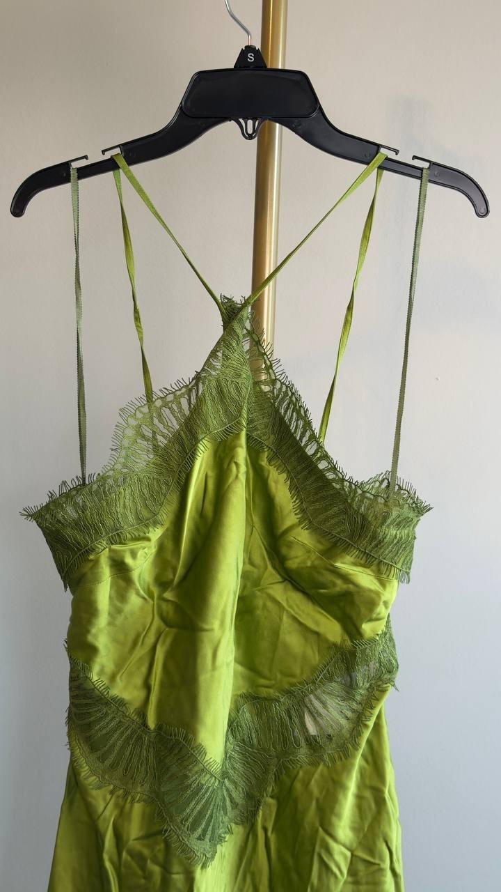 A.L.C. Lucia Satin & Lace Halter Midi Dress Peridot 8 NWT $695