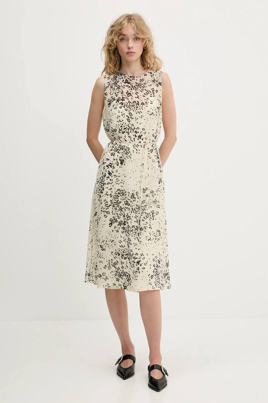 Calvin Klein Printed Chiffon Midi Dress Light Grey M NWT $149