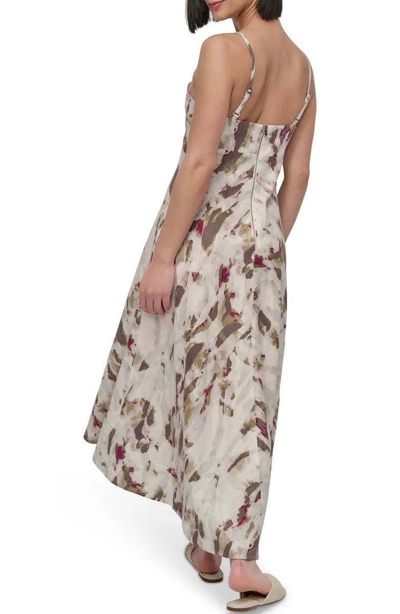 DKNY Women’s Linen Blend Sundress Beige Print Size 10 NWT $149