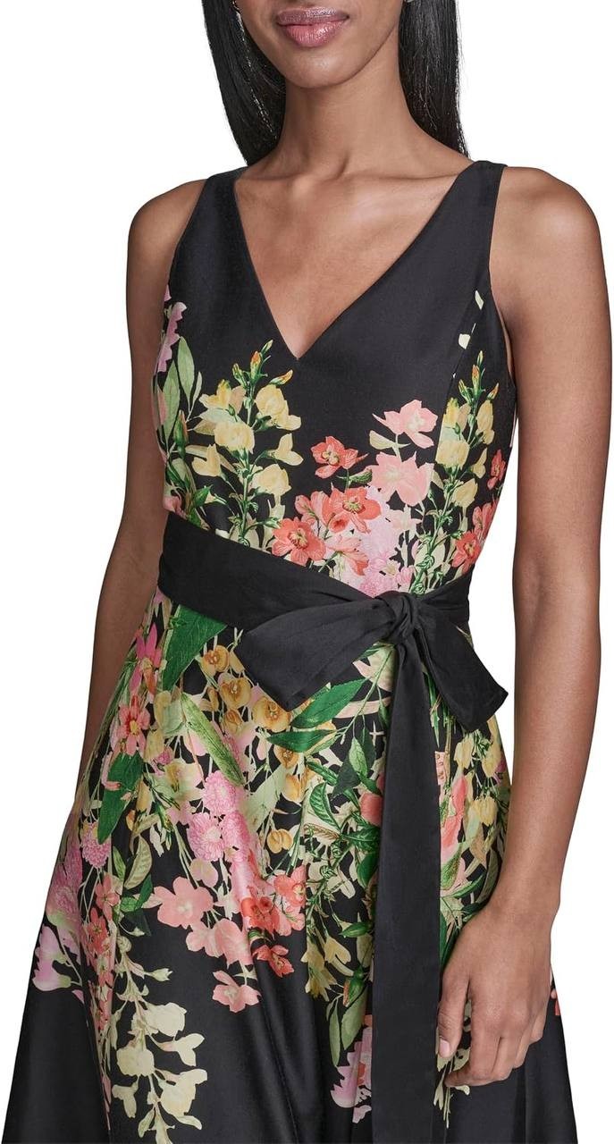 Karl Lagerfeld Stretch‑Cotton Floral Midi Dress Black Multi 2 NWT $189
