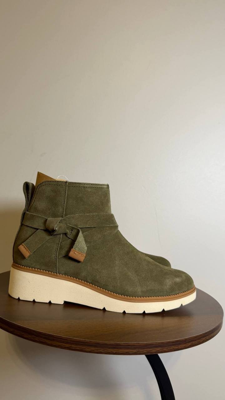 Toms Marlow Wedge Boots 6.5 Military Olive Suede Water‑Repellent NIB msrp$95