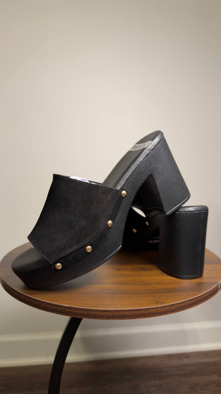 Rag  &  Co  High  Block  Heel  Clogs  Black   8.5  New  $72