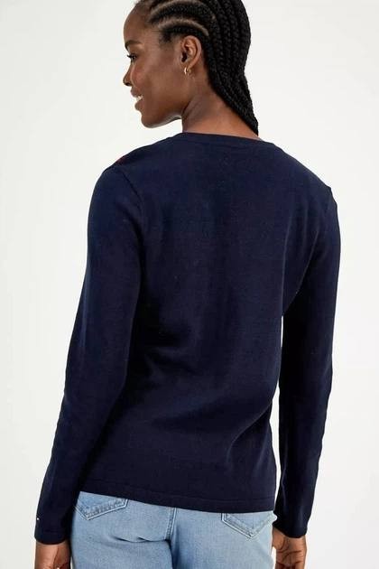 Tommy Hilfiger Cotton Heart V-Neck Sweater Navy S NWT $69.50