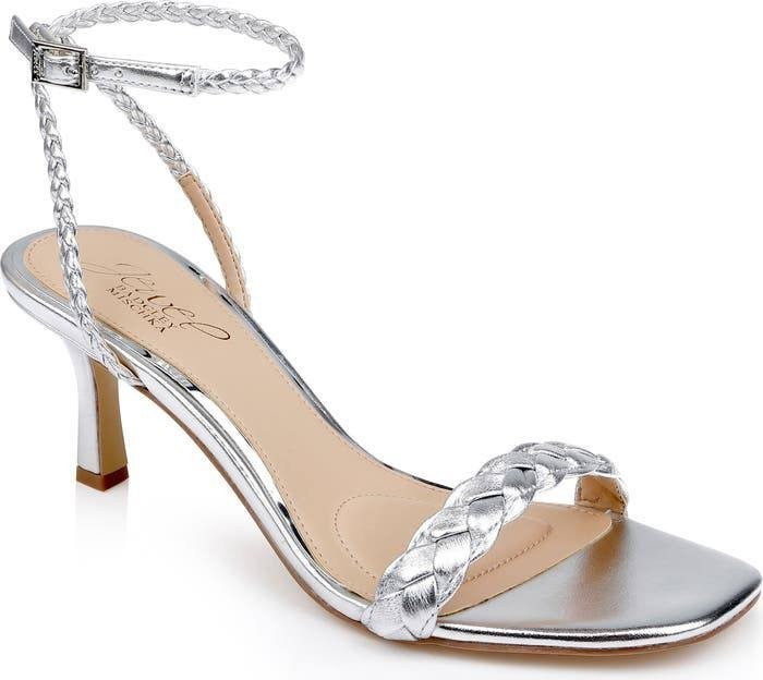 Badgley Mischka Nyx Ankle‑Strap Sandals – Silver Leather – Size 6.5 – New in Box