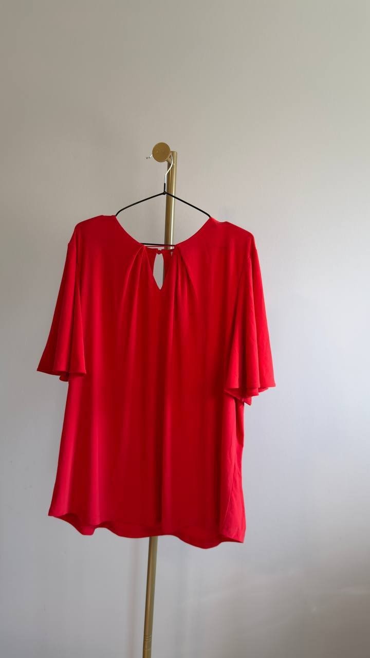 Anne Klein Pleat‑Neck Flutter‑Sleeve Blouse Red Begonia XXL NWT $69