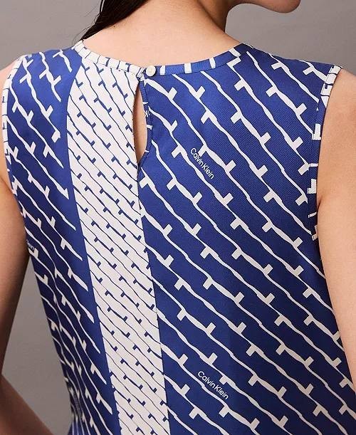 Calvin Klein Printed Color-Block Sleeveless Dress Blue White Size XL NWT $179 –