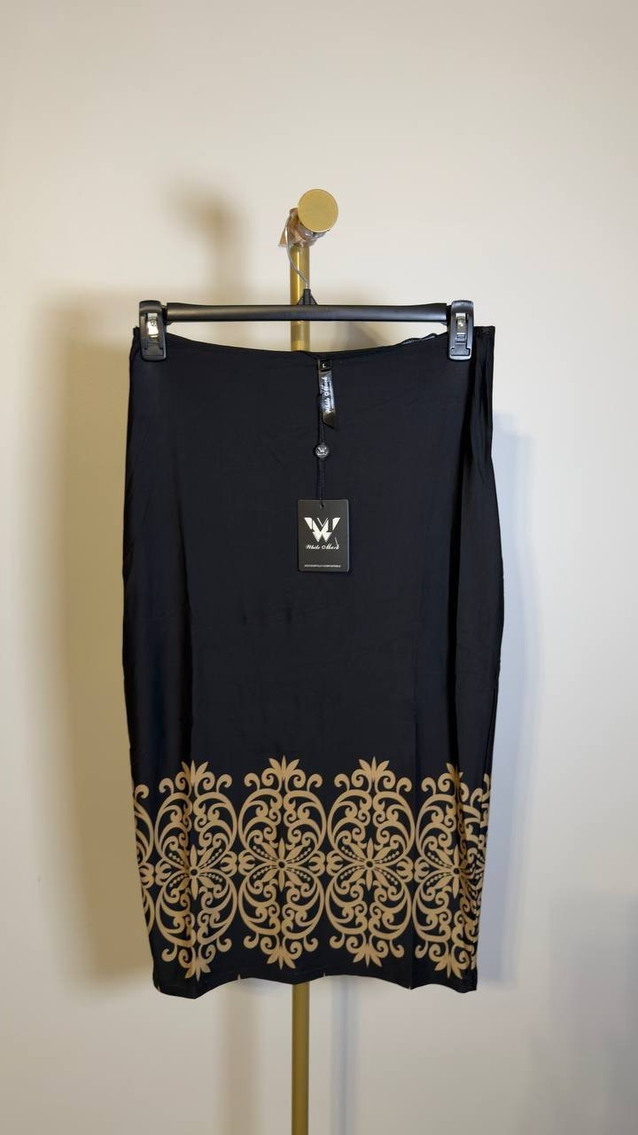 White Mark Printed Stretch Midi Pencil Skirt Black L NWT $56