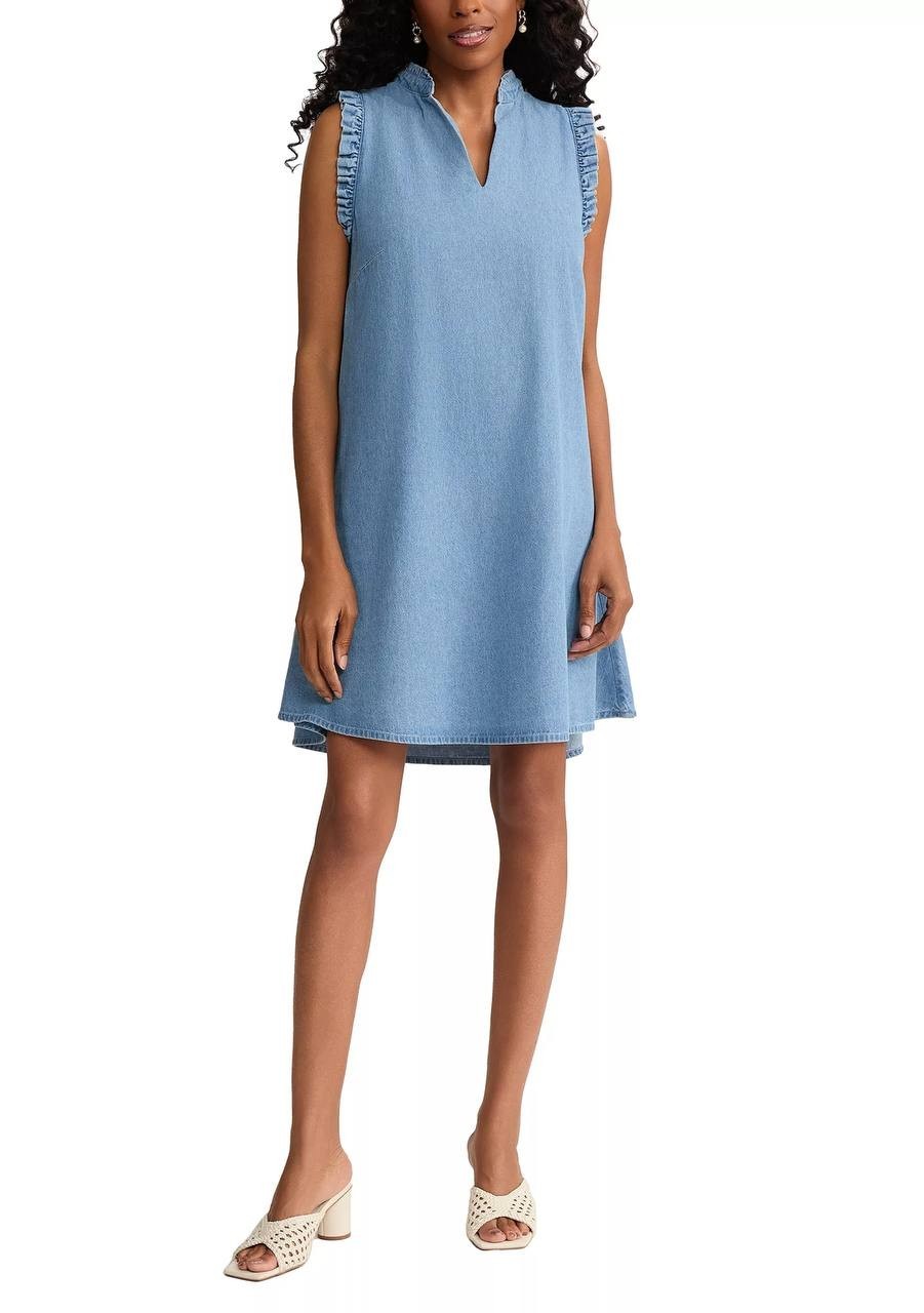 Jones New York Trapeze Chambray Ruffle Dress Pisces Wash PM NWT $99.50