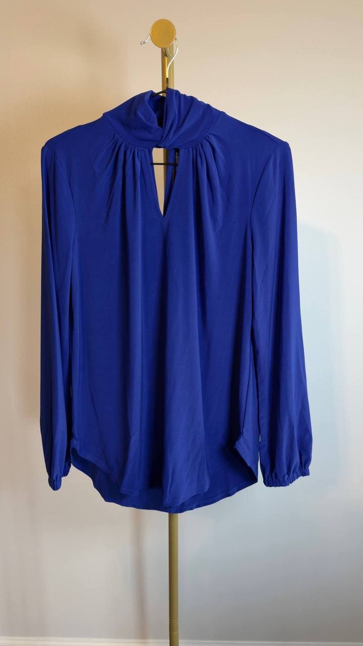 Kasper Twisted Mock Neck Long‑Sleeve Top Blue S NWT $69