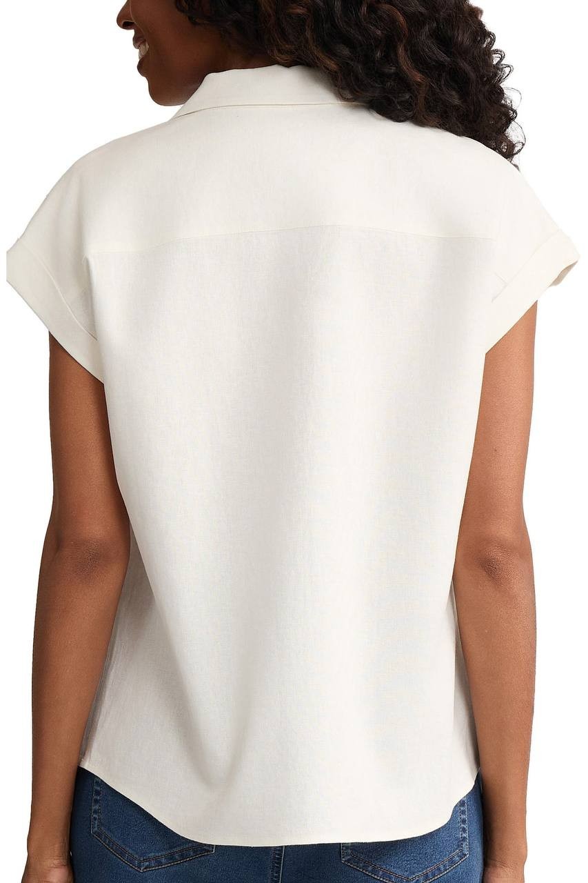 Jones New York Lace Detail Linen Blend Button-Up Shirt White XL NWT $89.50
