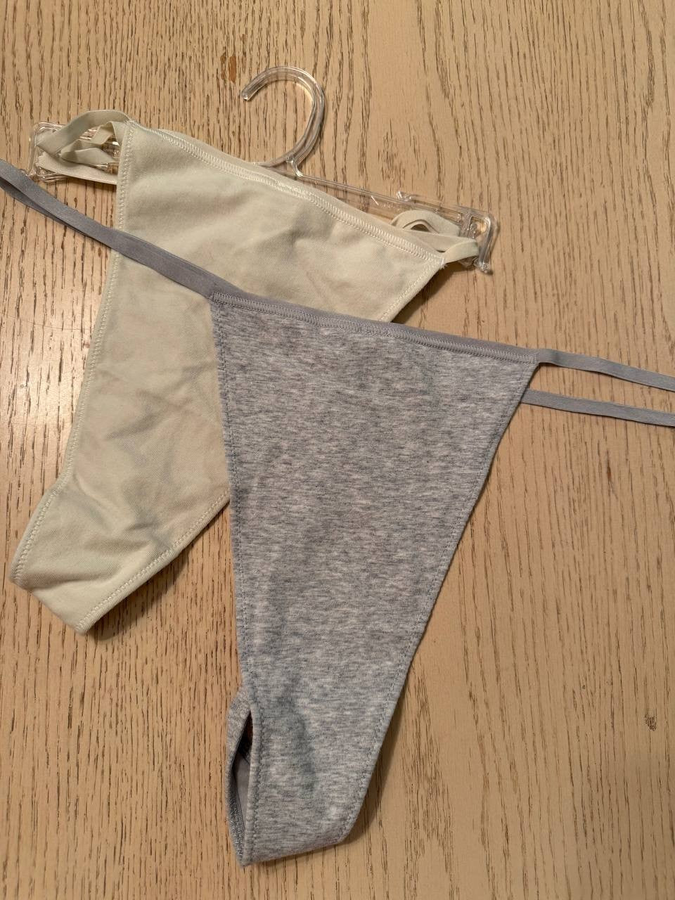 SKIMS Cotton Jersey Dipped Thong 2pk 4X Heather Grey &amp; Bone New with Tags