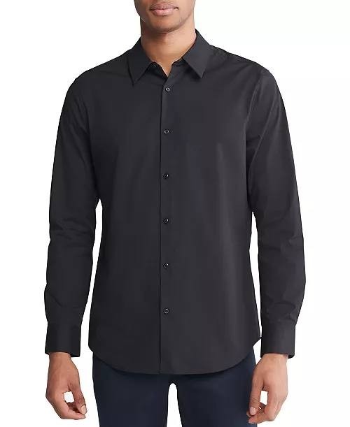 Calvin Klein Men’s Slim‑Fit Long‑Sleeve Button‑Front Shirt Black M $99 NWT