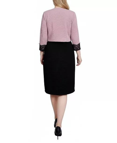 NY Collection Petite Lace‑Detail 2‑Piece Dress Set Blush Black 8P $62 NWT