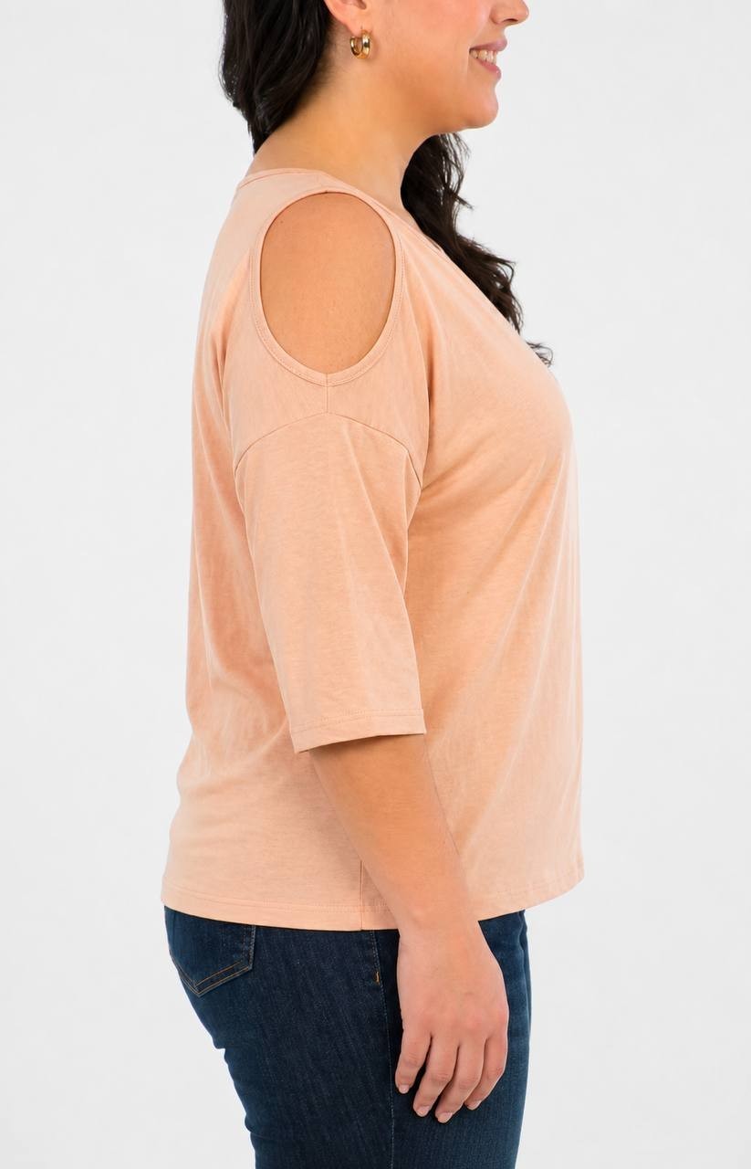 White Mark Plus Cold Shoulder Scoop Neck Tunic Top Rose Gold XL NWT $52