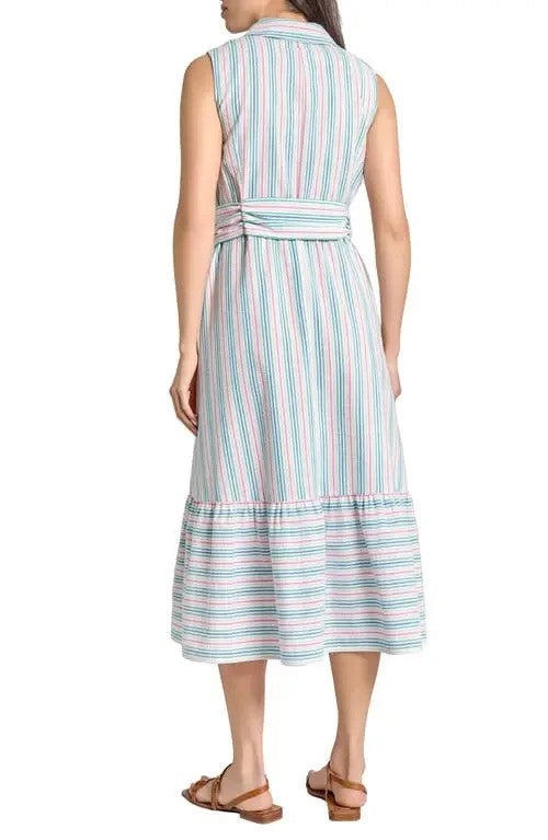 Jones New York Women’s Stripe Belted Shirtdress White Multi L $120 NWT