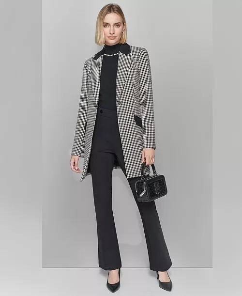 Karl Lagerfeld Paris Women’s Checkered One‑Button Blazer Black White 4 $199 NWT