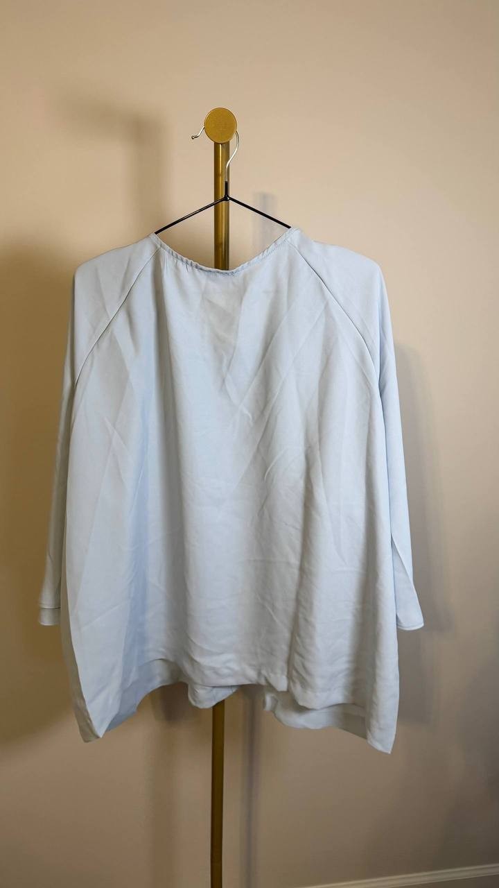 Vince Camuto Tie‑Neck Peasant Blouse Light Blue 2X $89 NWT