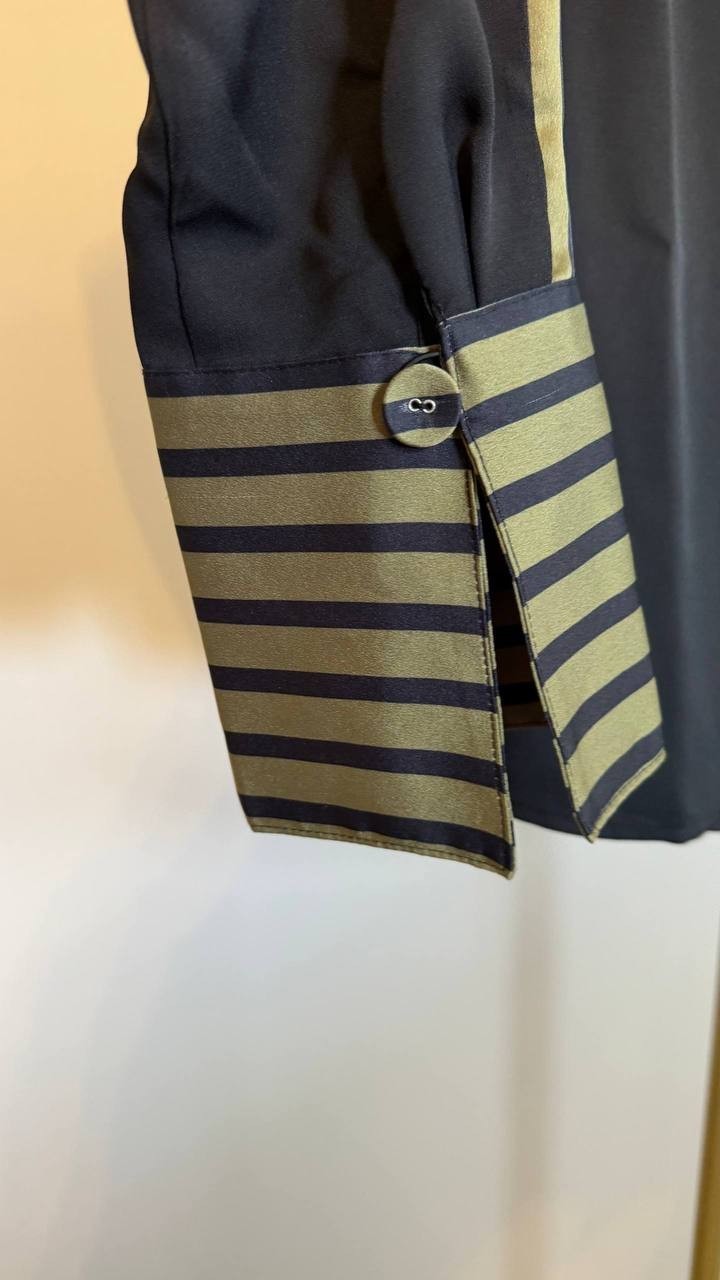 Vince Camuto Stripe Accent Boat Neck Top Black Long Sleeve Cuffs Size S NWT $89