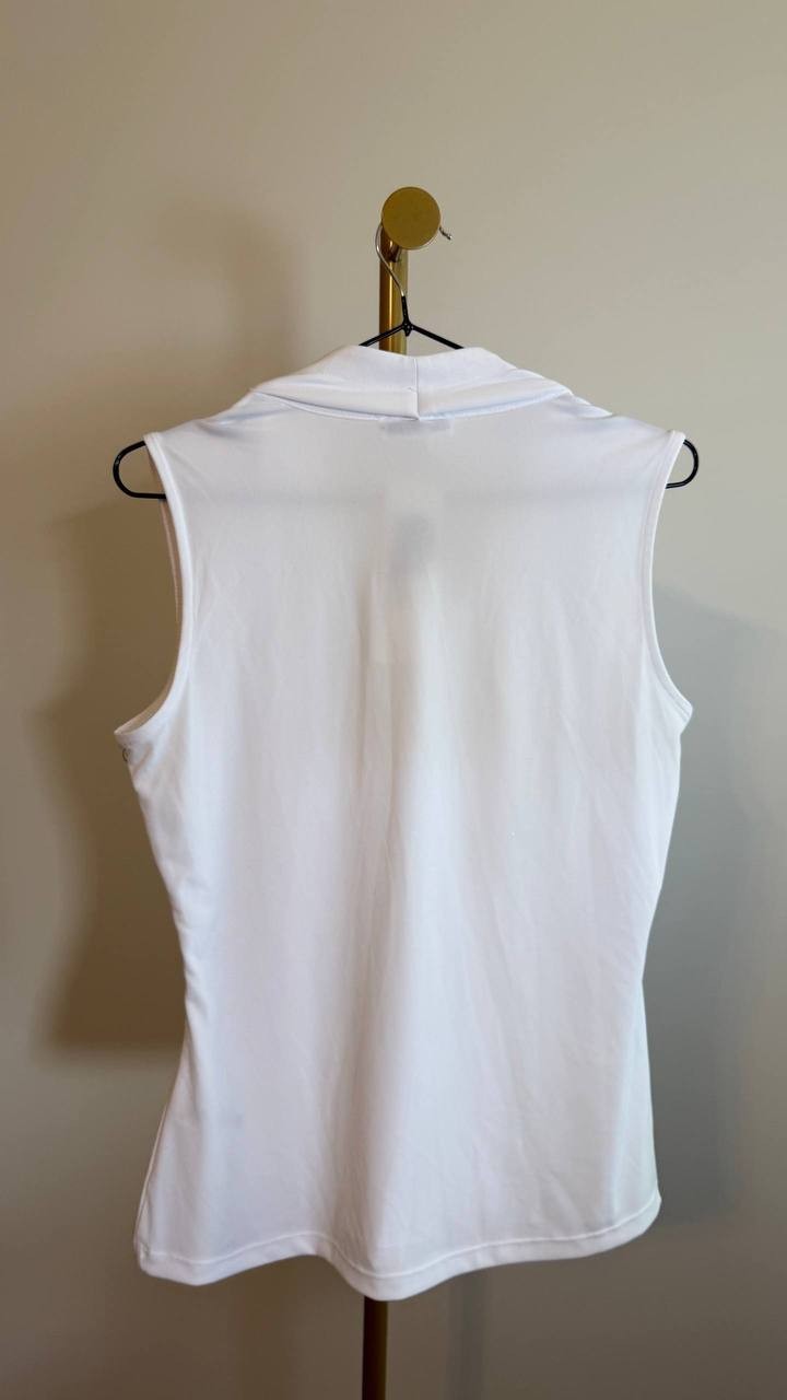 Calvin Klein Gathered V‑Neck Sleeveless Top White Hidden Buttons Size S NWT $49