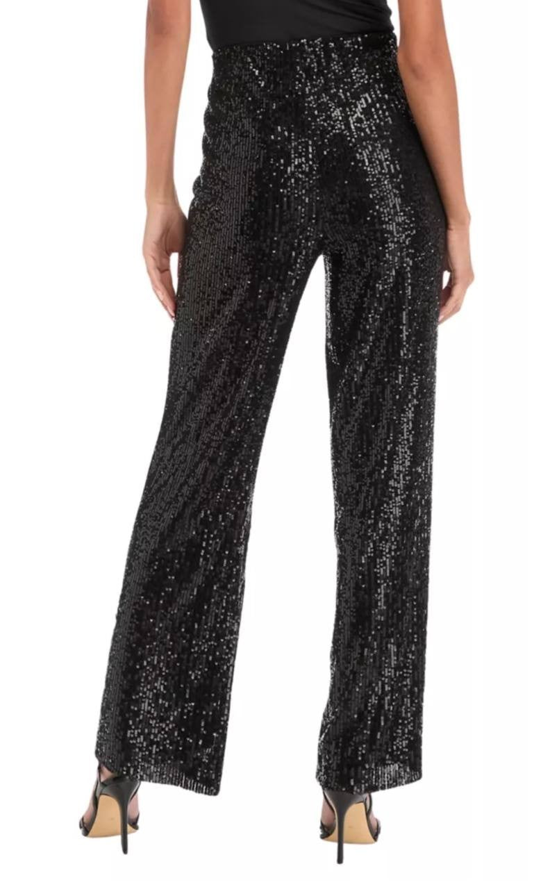 Anne Klein Sequin High‑Rise Wide‑Leg Pants Black XL NWOT $119