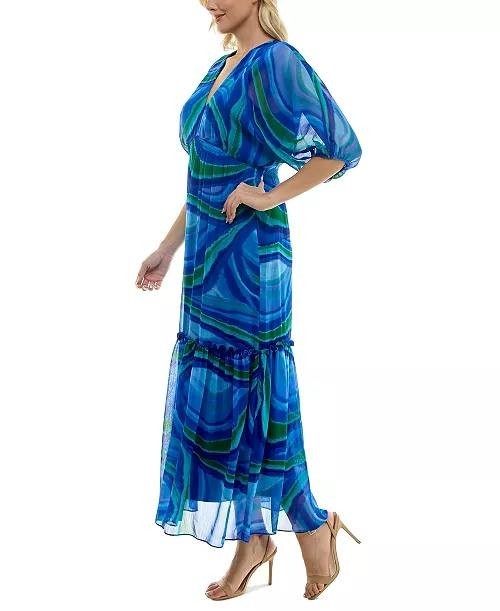 Taylor Printed Fit & Flare Chiffon Dress Blue Swirl 4 NWT $138