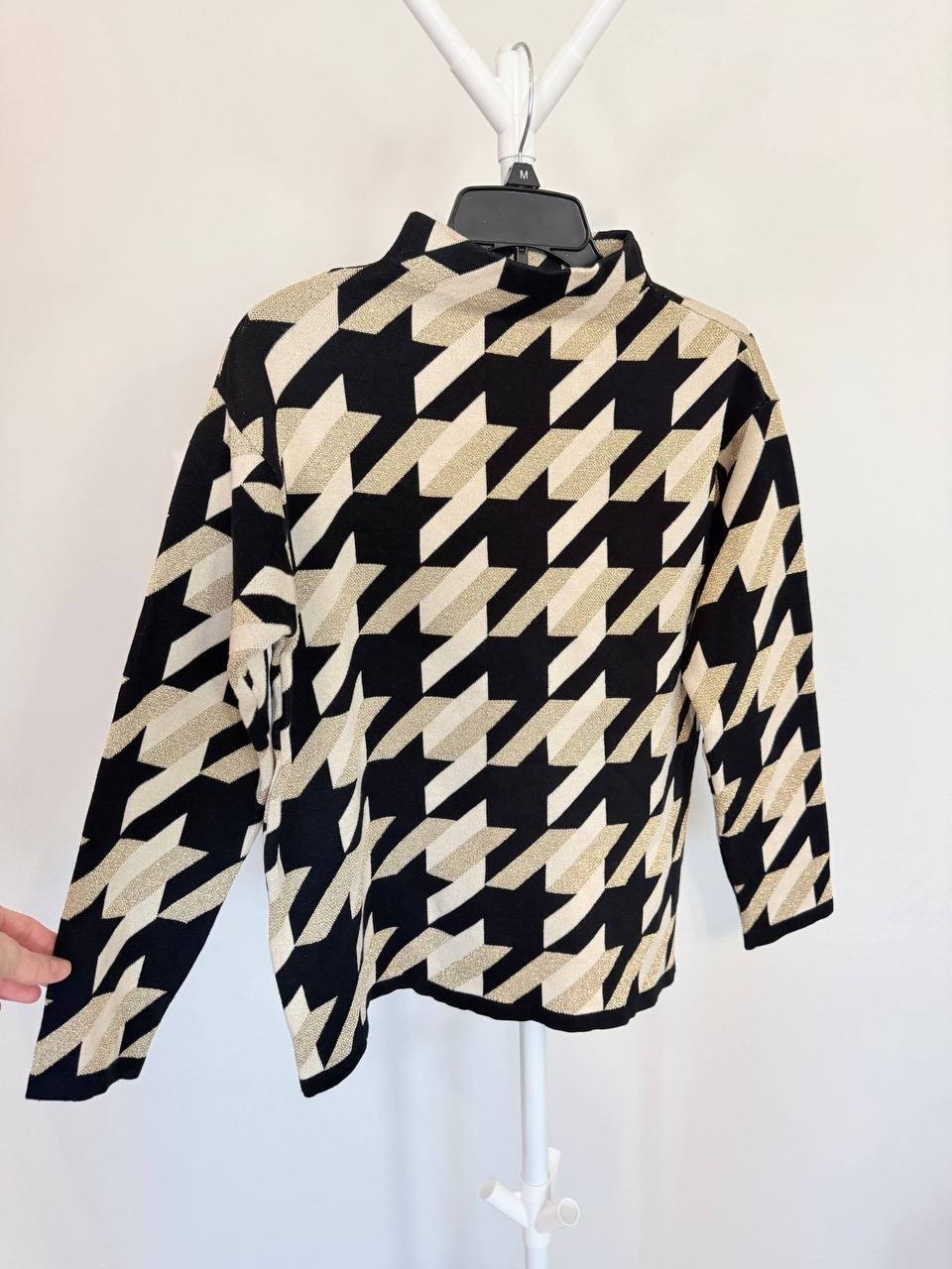 Jones New York Houndstooth Drop‑Shoulder Sweater – Size S – NWOT – $34