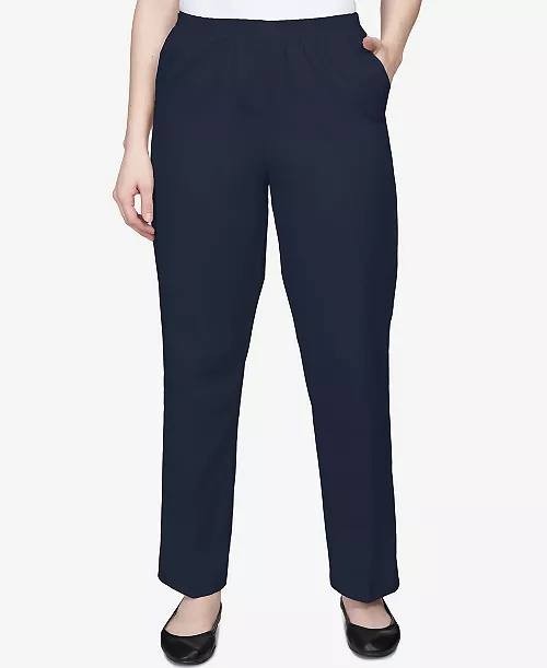 Alfred Dunner Plus Size 18 Navy Twill Pull-On Pants, Classic Straight Leg