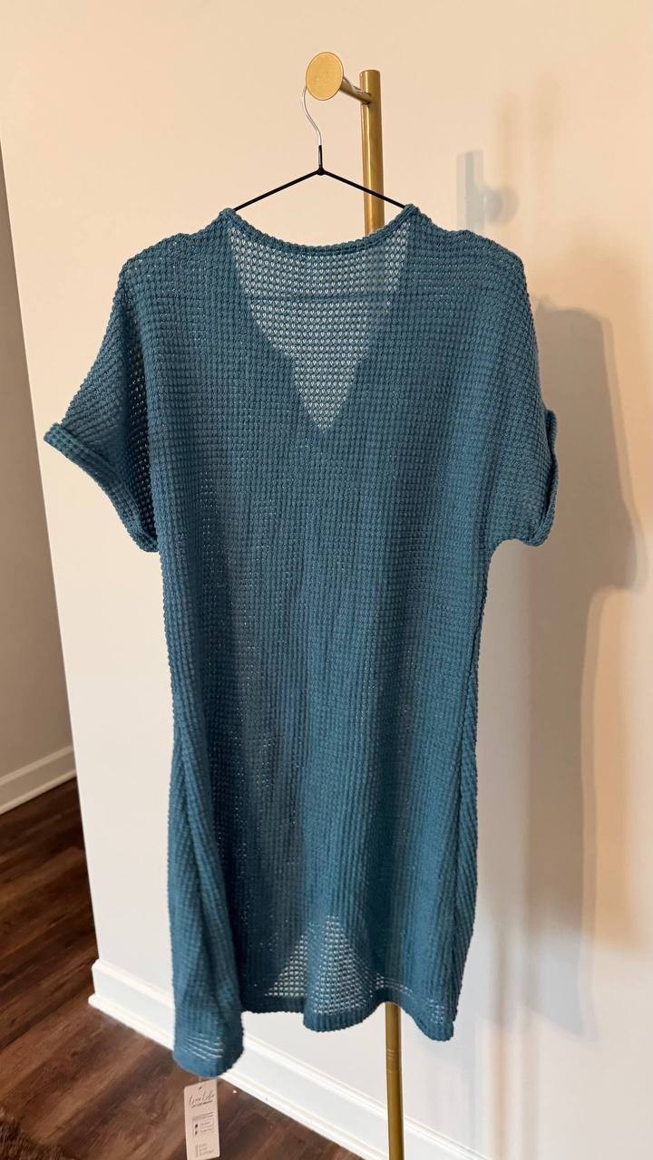 Cupshe Blue Waffle Knit Mini Dress Size L NWT Short Sleeve Beachwear