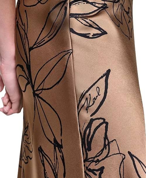 Karl Lagerfeld Floral Satin Maxi Skirt Cartouche/Navy Size 8 NWT $149