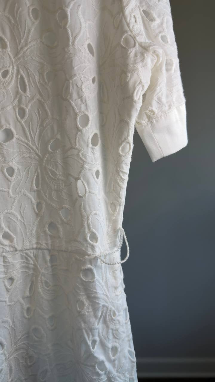Karl Lagerfeld Cotton Eyelet Button‑Front Dress White 6 NWT $199