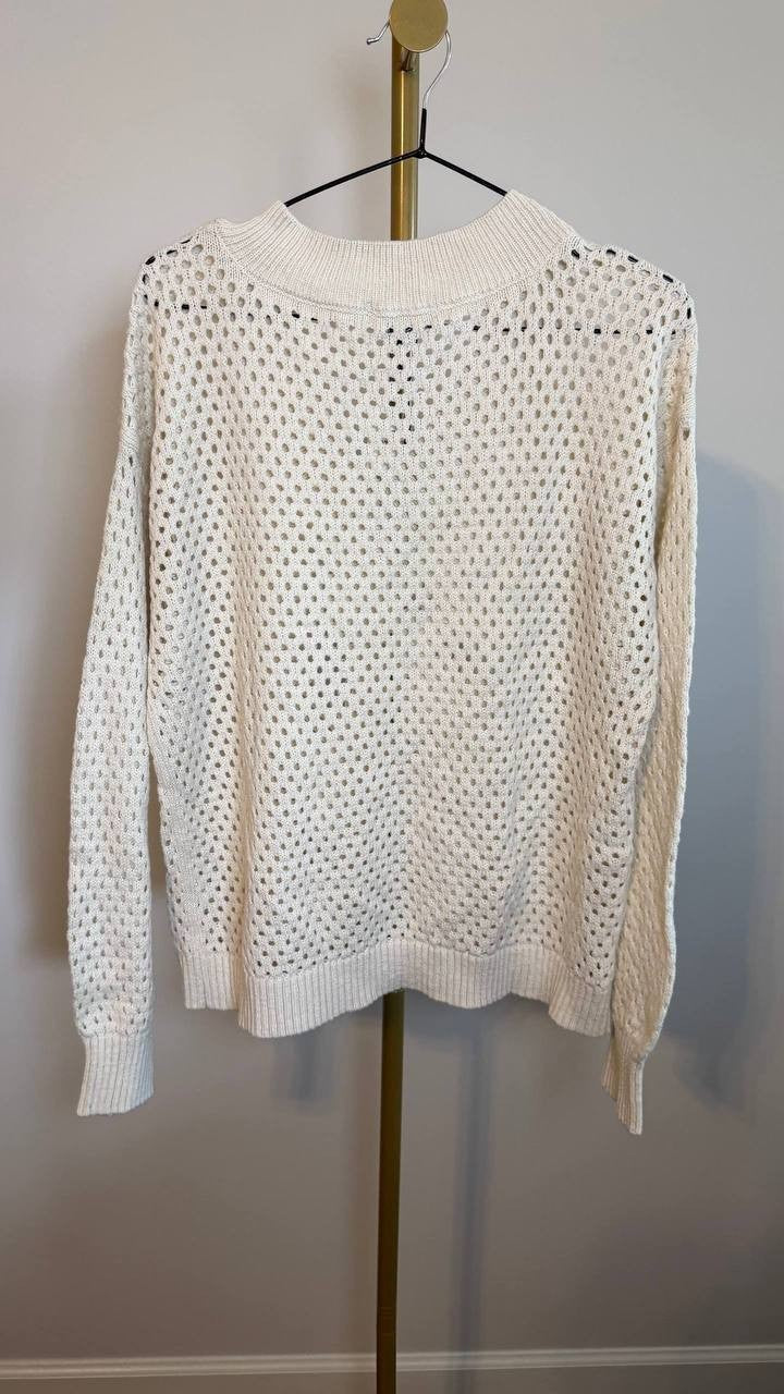 Sanctuary Women’s Airy Openwork Sweater White Macrame V‑Neck Size XL NWT damage