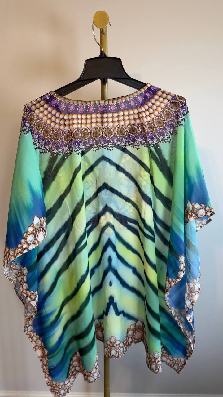 White Mark Plus Size Short Caftan Tie-Up Neckline Green Size L NWT $52